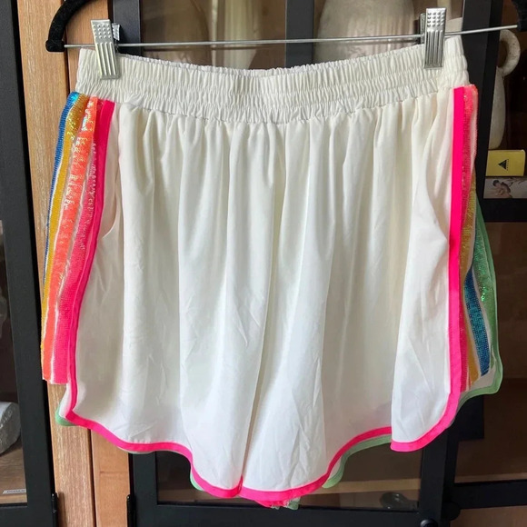 Queen of sparkles sequins shorts pockets rainbow white colorful stretchy - Picture 5 of 8